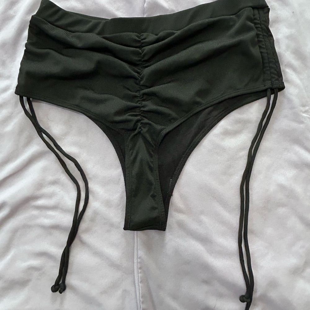 Black Ruched High Waisted Bikini Bottom